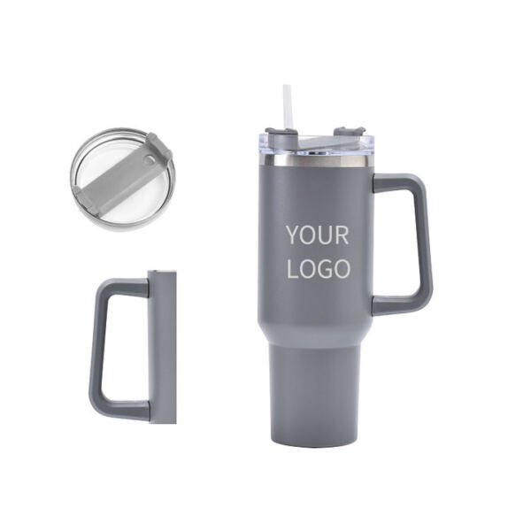 Taza de viaje transfronteriza de acero inoxidable de 40 onzas con mango de gran capacidad, taza de paja con aislamiento térmico y frío, taza de hielo grande personalizable al por mayor